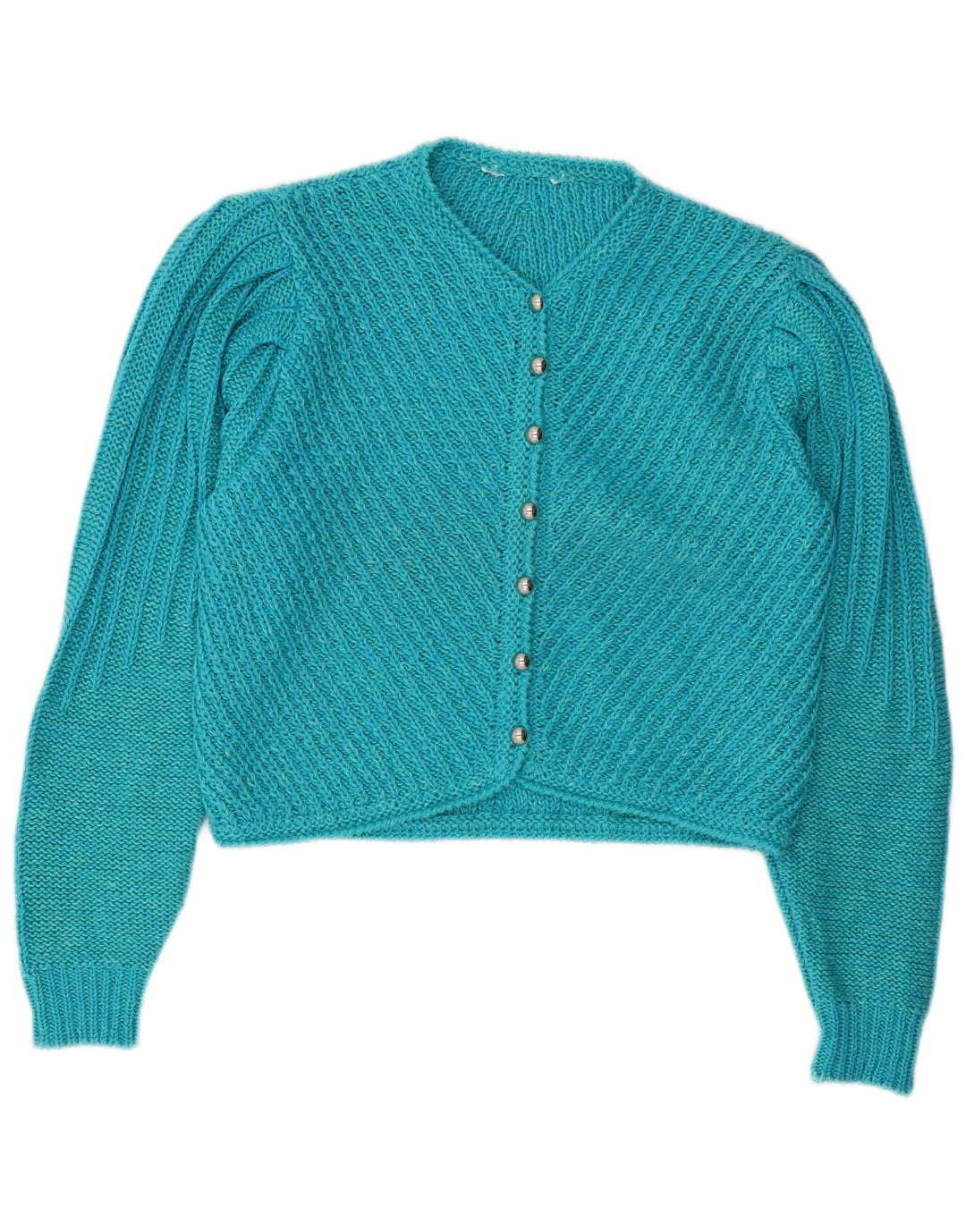 vintage Femmes Crop Cardigan Pull UK 14 Bleu Moyen