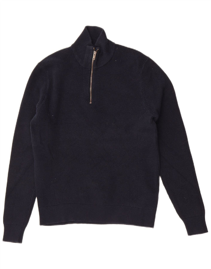 Marks & Spencer Pull à col zippé pour femme UK 14 Bleu marine moyen
