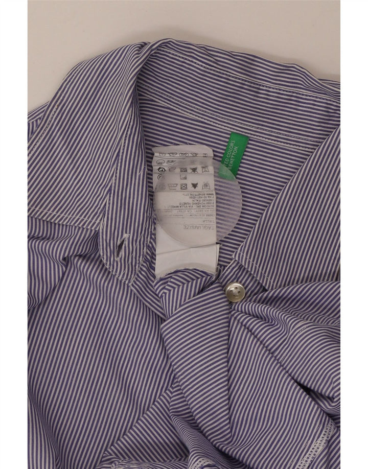 BENETTON Chemise femme UK 16 Grand coton à fines rayures bleues
