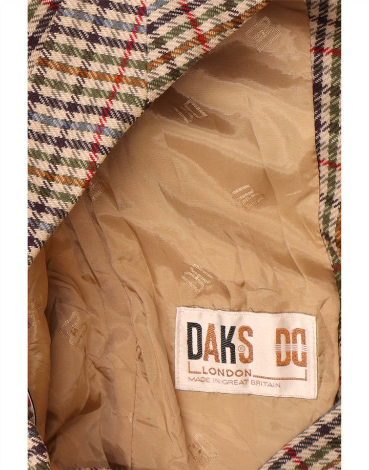 DAKS Veste blazer à 2 boutons coupe ample pour femme UK 10 Petit pied-de-poule beige