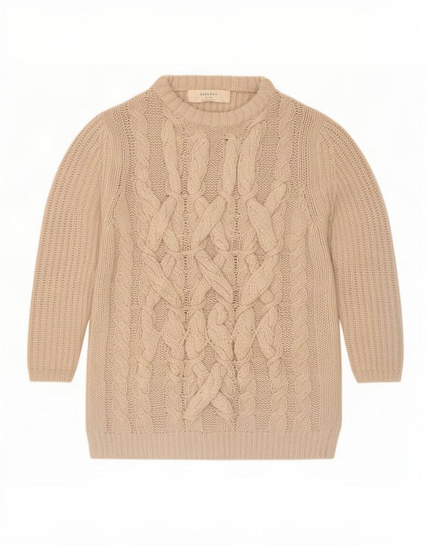 Zara Pull à manches 3/4 et col bateau pour femme UK 12 Acrylique beige moyen