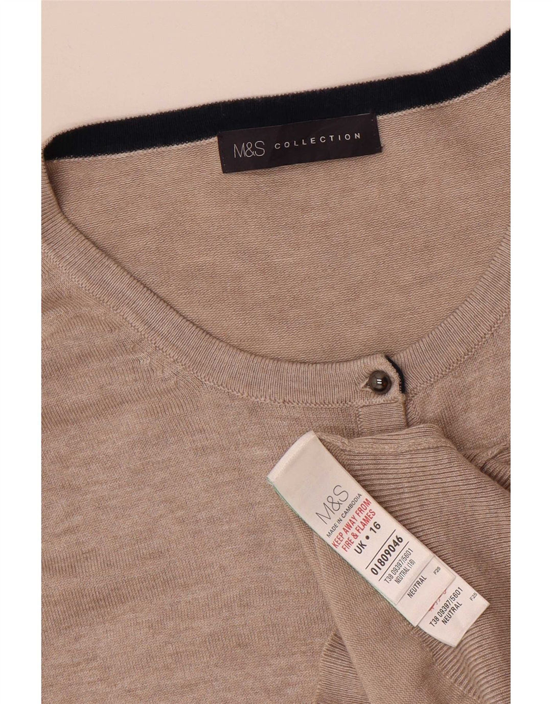 Marks & Spencer Pull Cardigan Femme UK 16 Large Beige Viscose