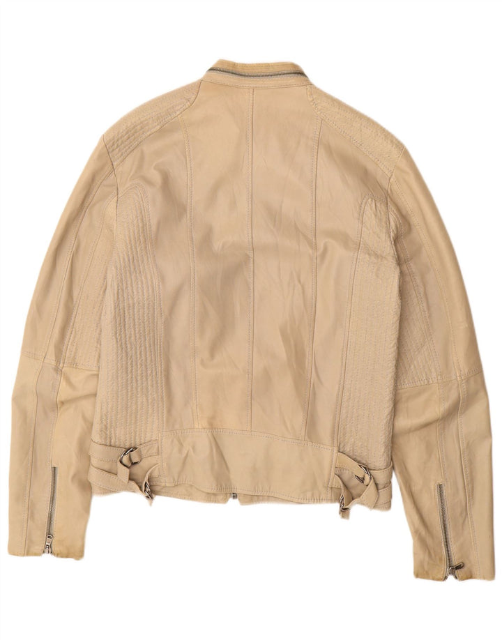 veste en cuir femme vintage UK 16 Grand cuir beige