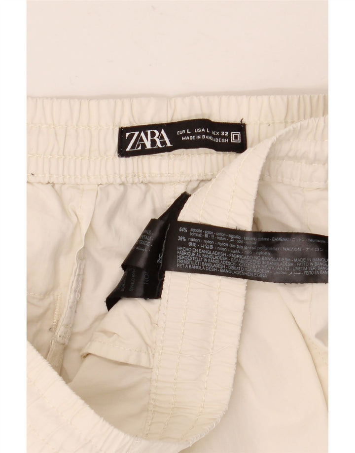 ZARA Short Cargo Homme Large W32 Coton Blanc