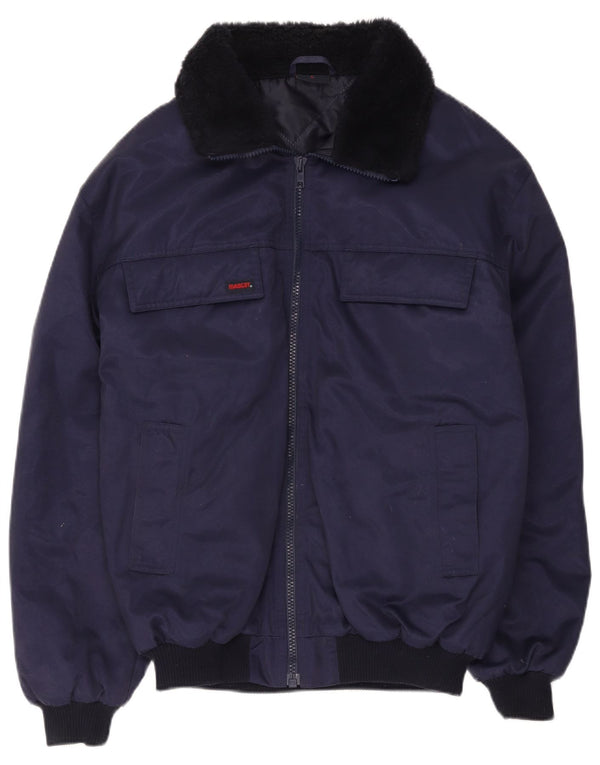 Mascot Mens Bomber Jacket UK 40 Large Navy Blue Colourblock Cotton