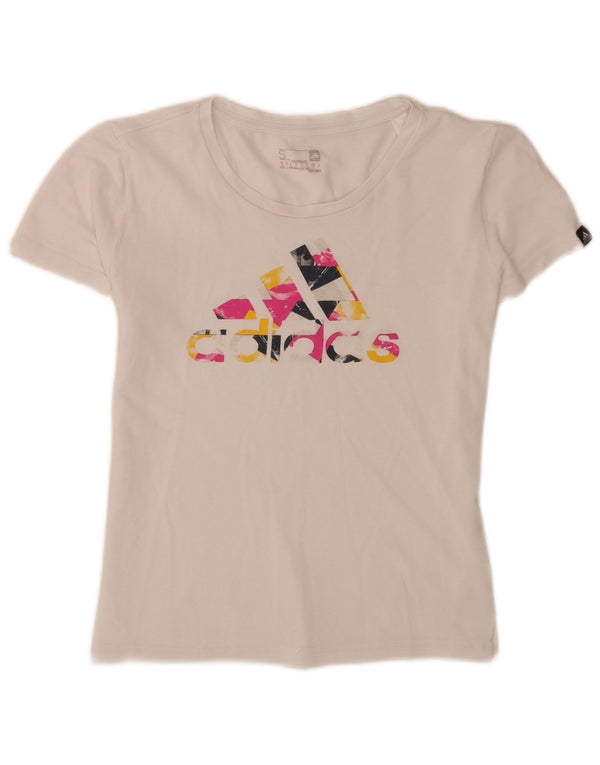 Adidas T-shirt graphique pour femme UK 8/10 Petit coton blanc