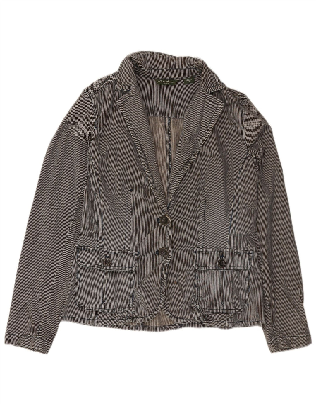 EDDIE BAUER Veste blazer à 2 boutons pour femme UK 12 Gris moyen à fines rayures