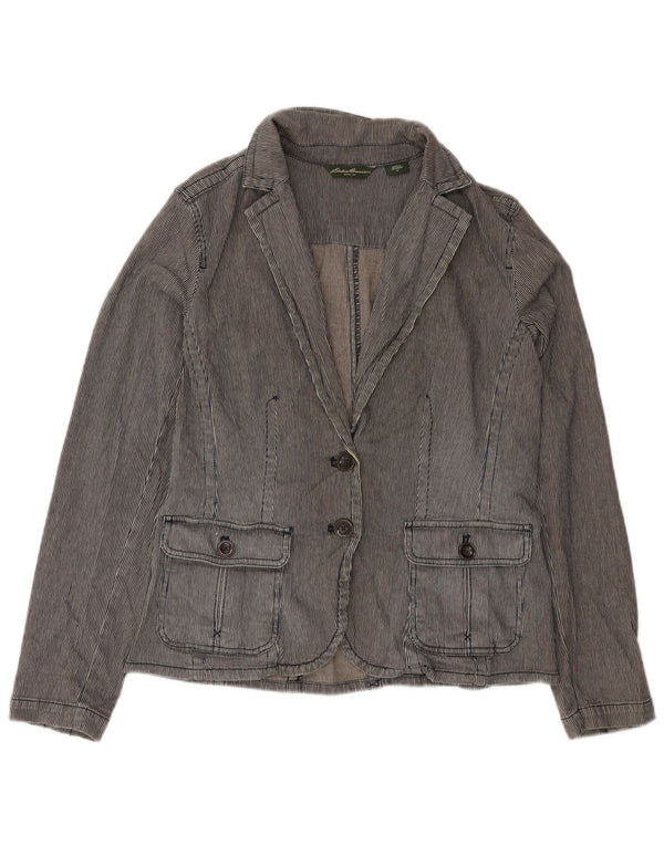 EDDIE BAUER Veste blazer à 2 boutons pour femme UK 12 Gris moyen à fines rayures