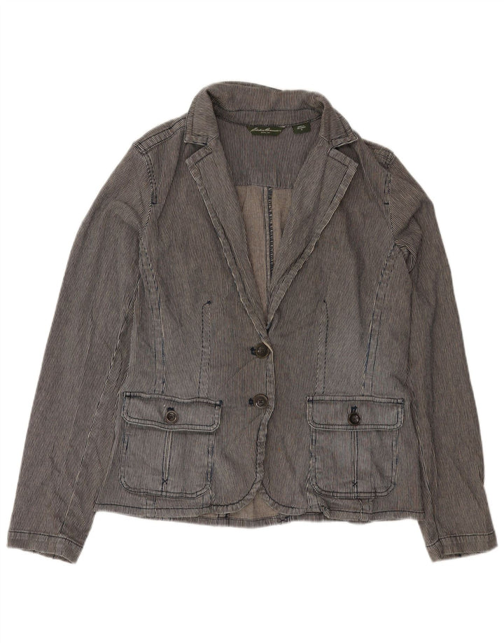 EDDIE BAUER Veste blazer à 2 boutons pour femme UK 12 Gris moyen à fines rayures