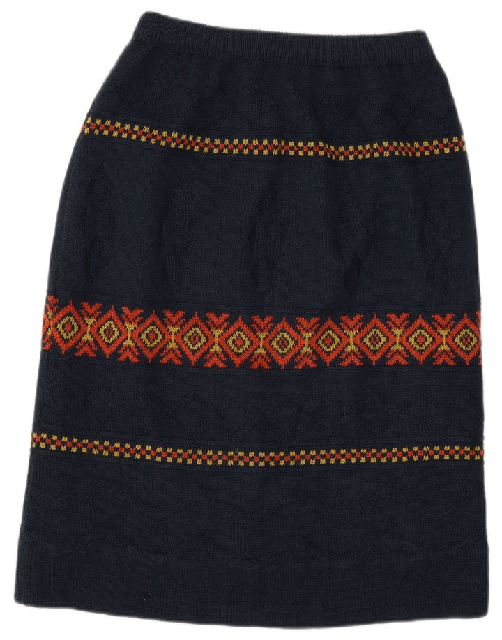 vintage Femme Midi Jupe W28 Moyen Marine Bleu Argyle/Diamant