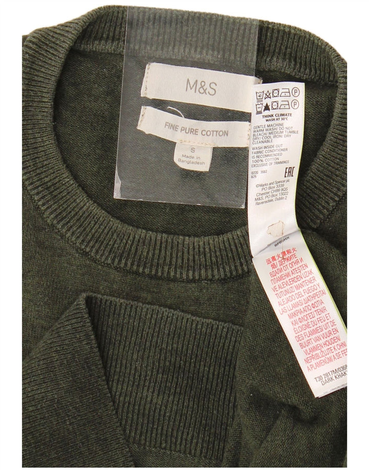 Marks & Spencer Pull à col rond pour homme Petit coton kaki