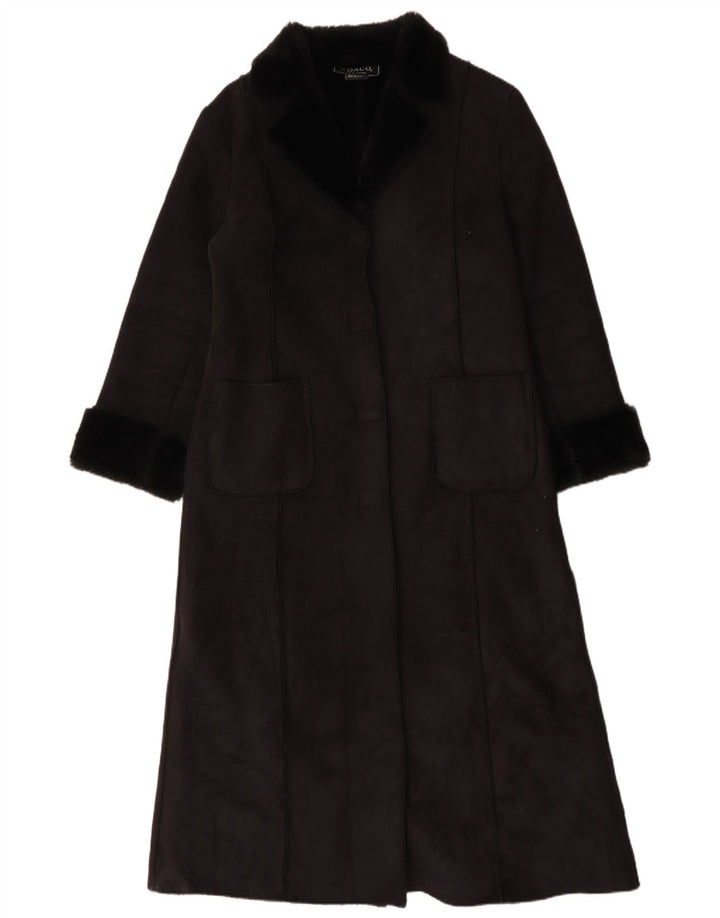vintage Femmes Oversize Sherpa Overcoat UK 16 Grand Polyester Noir