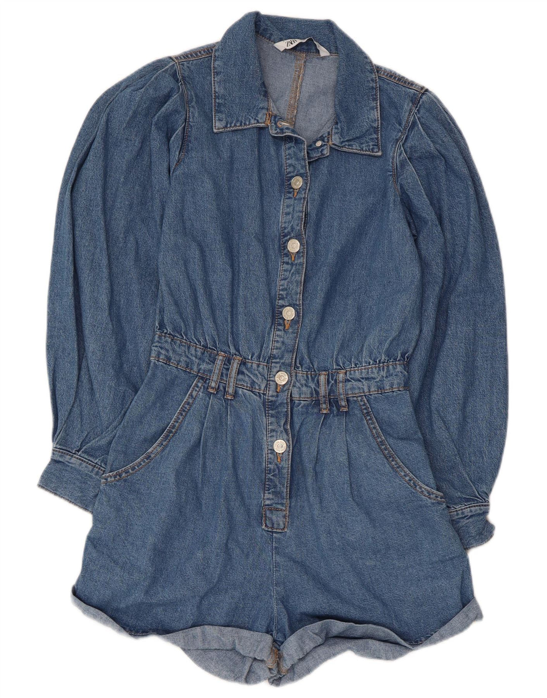 Zara Femme Denim Playsuit UK 4 XS Bleu Coton