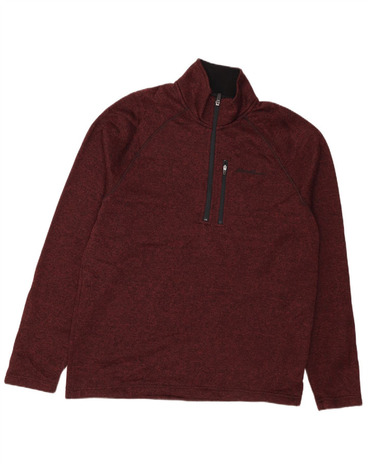 EDDIE BAUER Sweat-shirt à col zippé pour homme, grand, bordeaux moucheté
