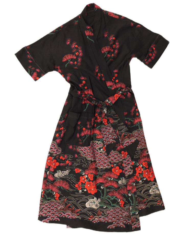 Robe portefeuille femme vintage UK 14 Medium Black Floral