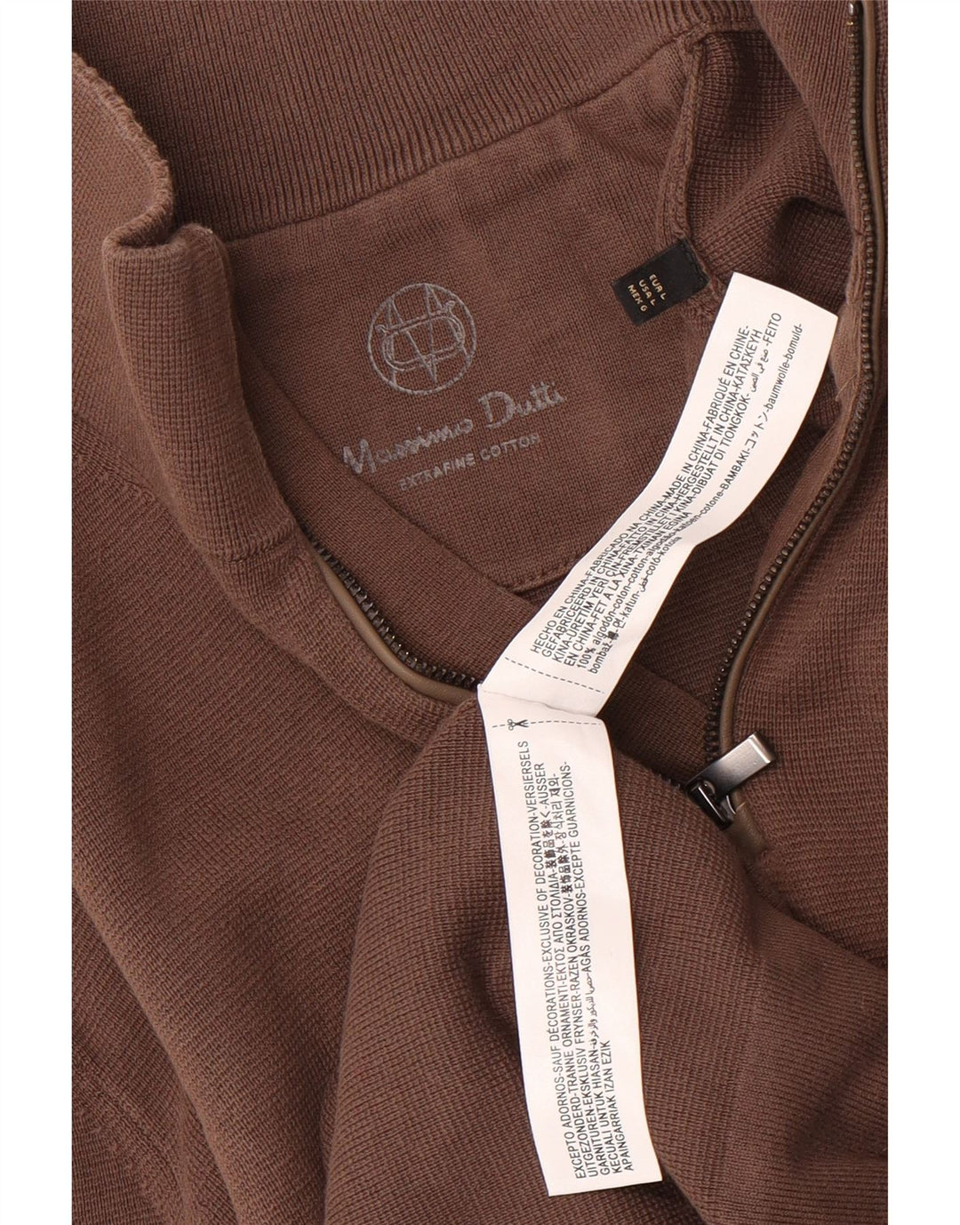 Massimo Dutti Pull à col zippé pour homme en coton marron Taille L