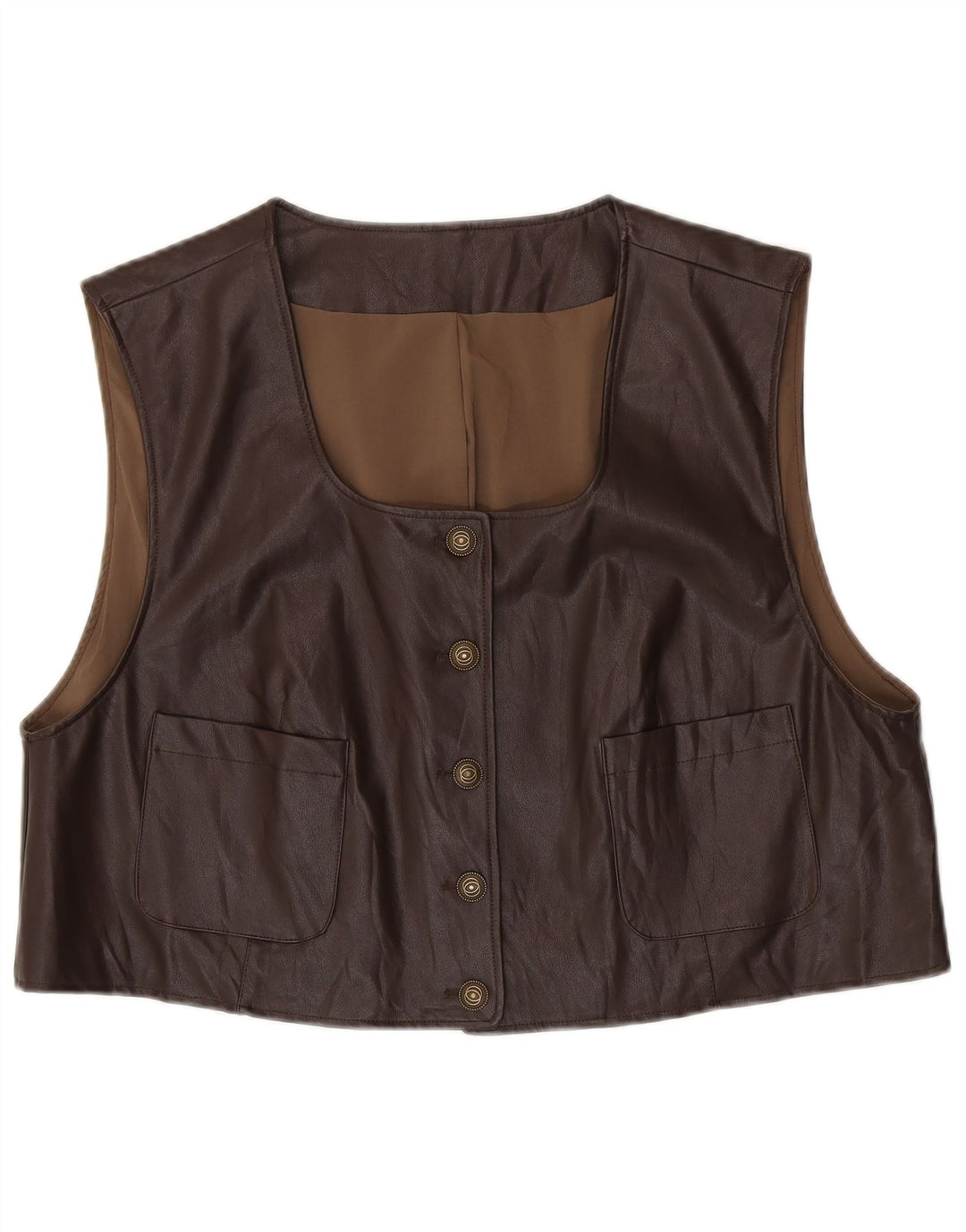 vintage Womens Crop Gilet en cuir surdimensionné UK 14 Brun moyen
