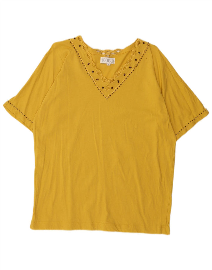 vintage Womens Blouse Top UK 16 Grand Coton Jaune