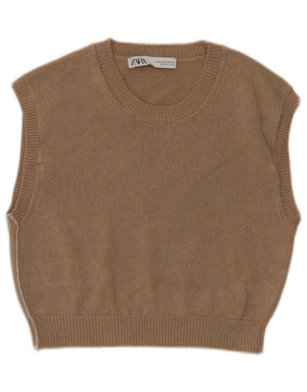 Zara Womens Crop Vest Débardeur UK 12 Marron Moyen