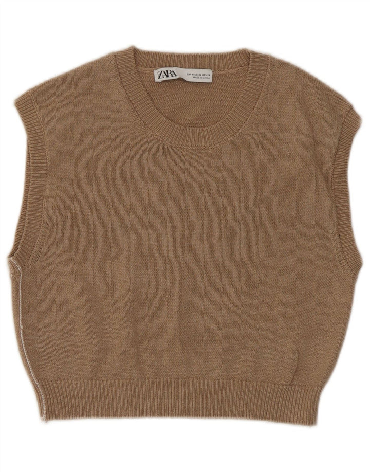 Zara Womens Crop Vest Débardeur UK 12 Marron Moyen