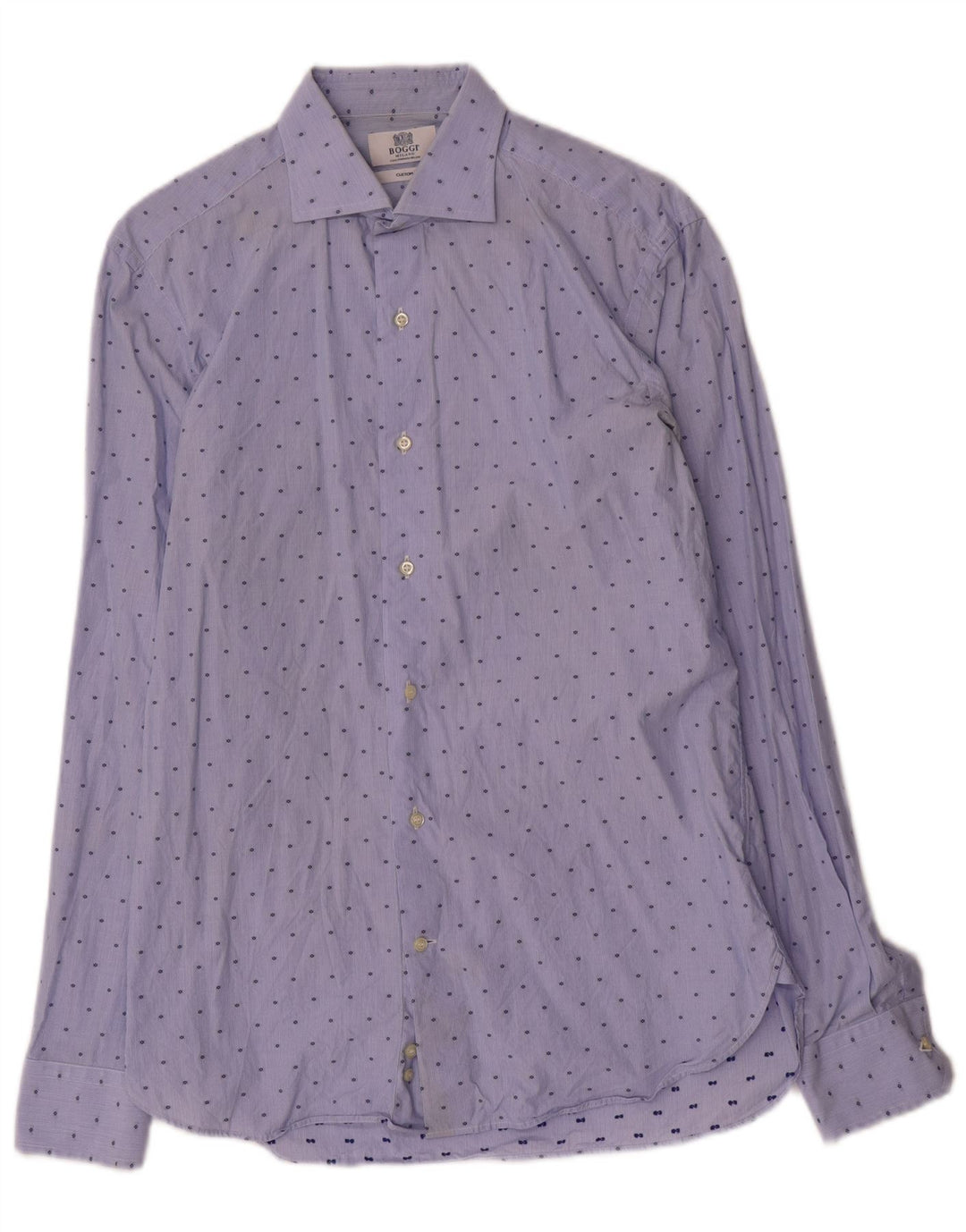 Boggi Chemise sur mesure pour homme Taille 40 15 3/4 Bleu moyen à fines rayures