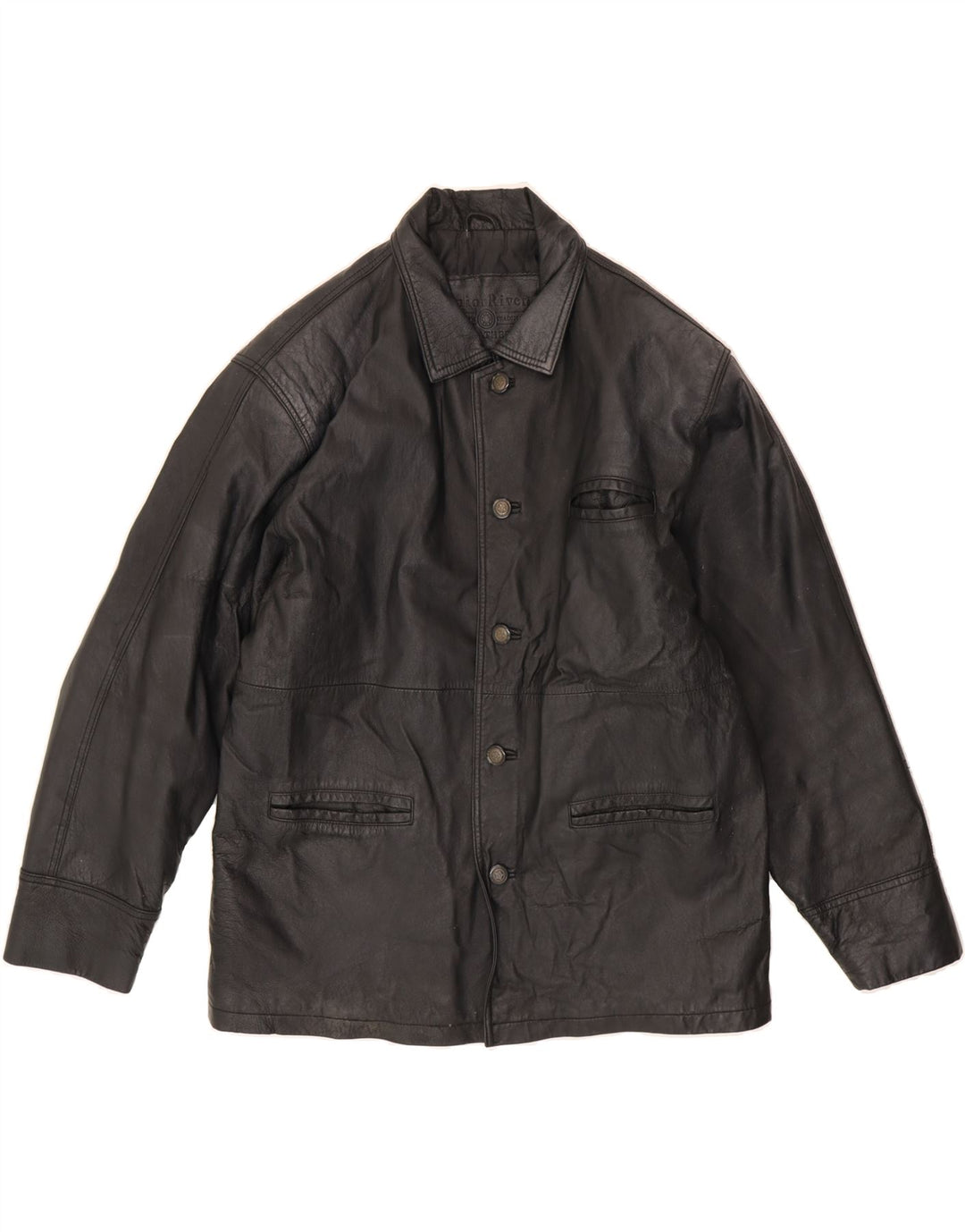 UNION RIVER Mens Leather Jacket UK 42 XL Black Leather Vintage Union River and Second-Hand Union River from Messina Hembry 