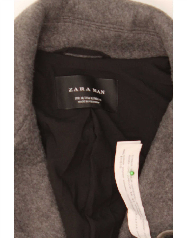 Zara Manteau Homme UK 38 Gris Moyen Polyester