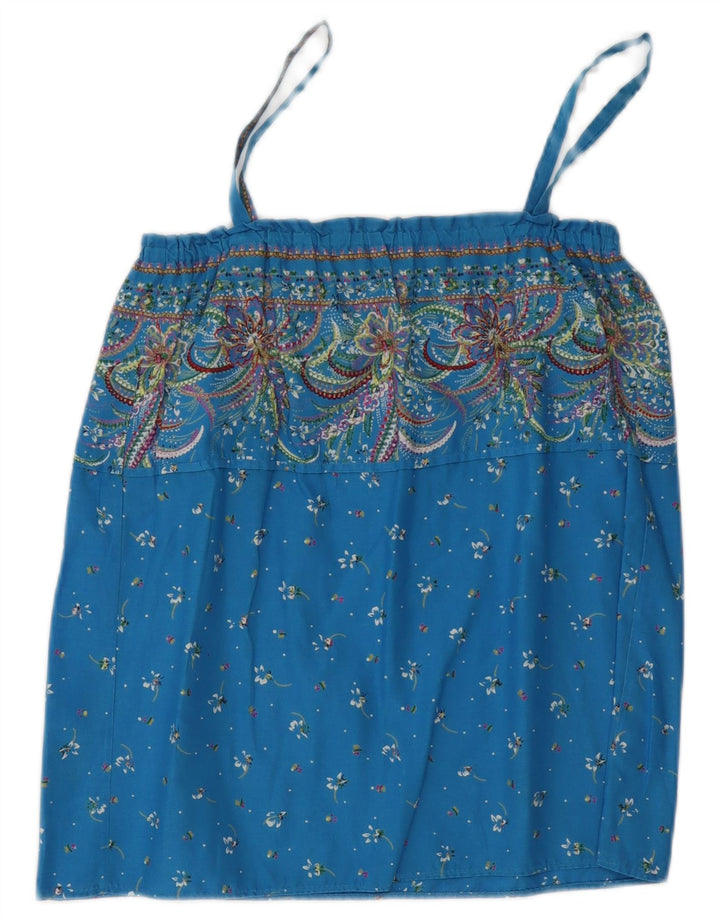 vintage Femmes Cami Top UK 12 Bleu Moyen Floral