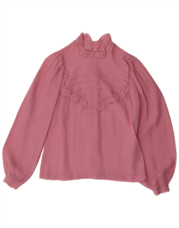 vintage Femme Manches Longues Blouse Top UK 12 Rose Moyen
