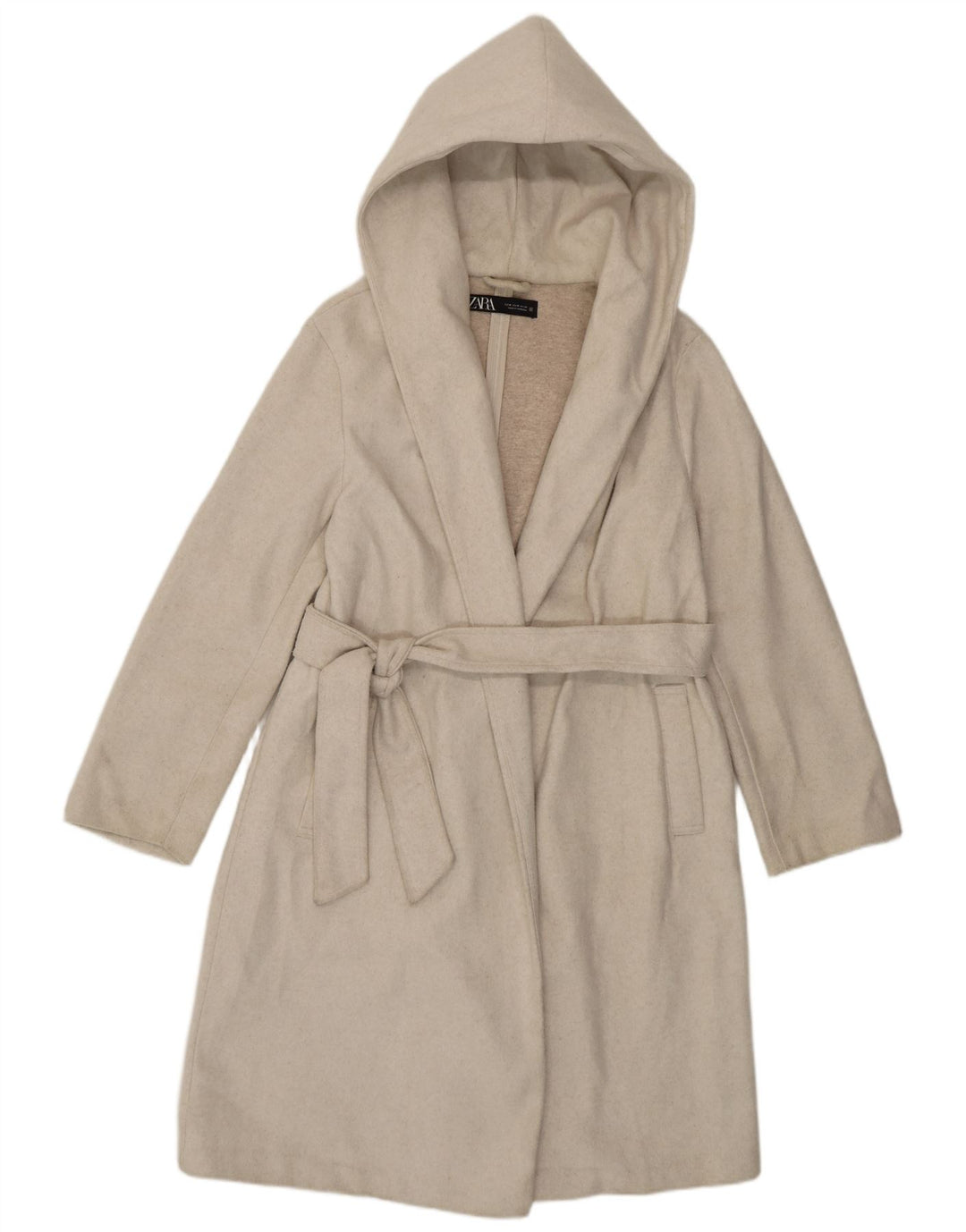 Zara Manteau à capuche pour femme UK 44 Medium Off White Polyester