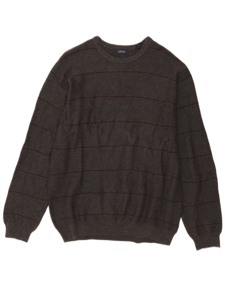 Izod Pull Col Rond Homme Gris Moyen Rayé Coton