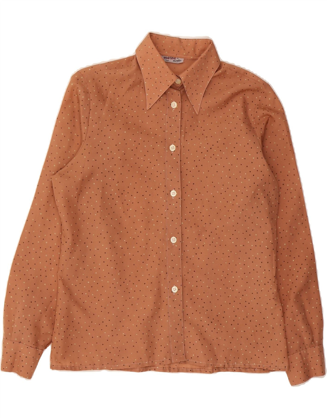 VINTAGE Womens Shirt UK 16 Large Brown Spotted Polyester Vintage Vintage and Second-Hand Vintage from Messina Hembry 