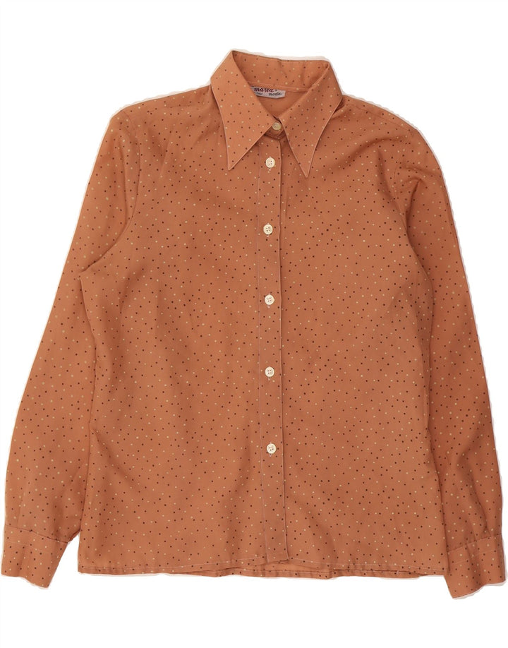 VINTAGE Womens Shirt UK 16 Large Brown Spotted Polyester Vintage Vintage and Second-Hand Vintage from Messina Hembry 