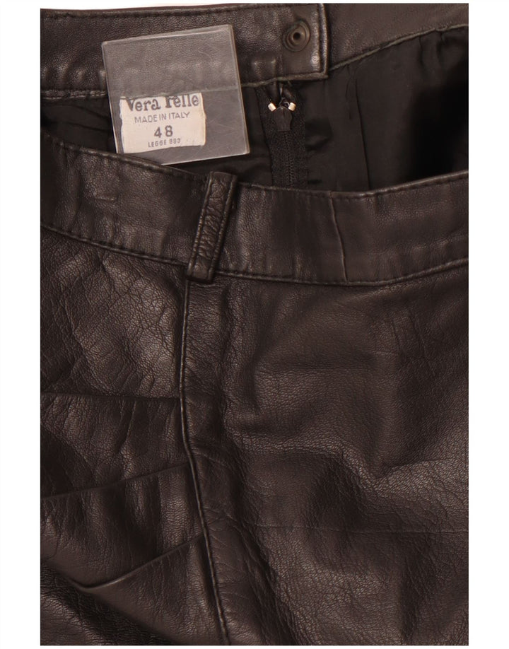 VINTAGE Jupe en cuir taille haute femme IT 48 XL W28 Cuir noir