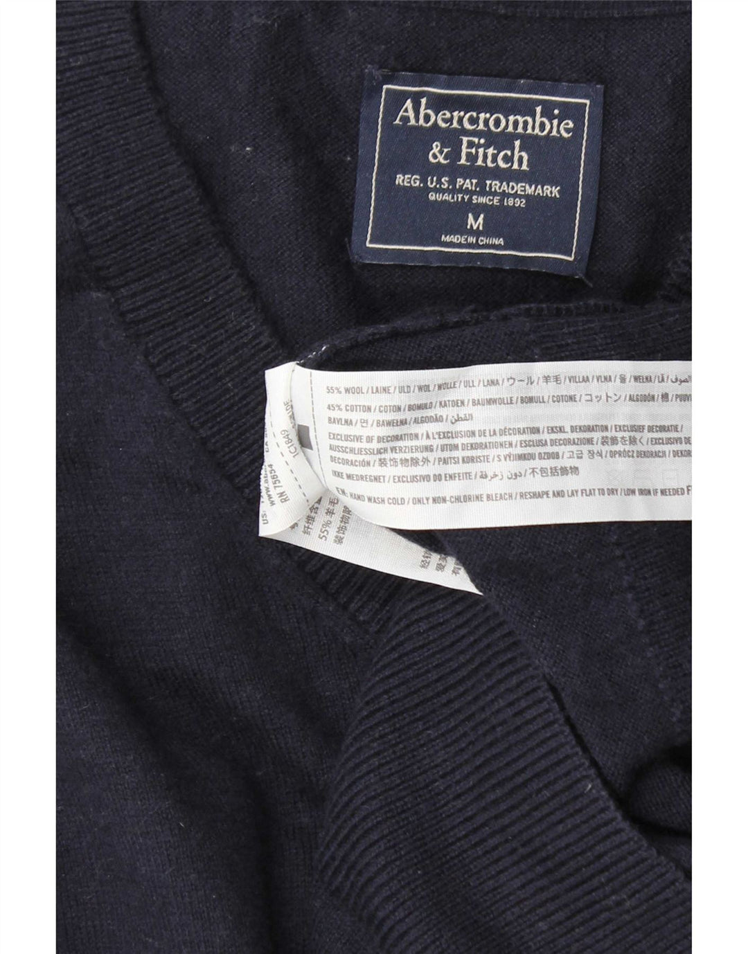 Abercrombie & Fitch Pull col V pour homme en laine bleu marine moyen