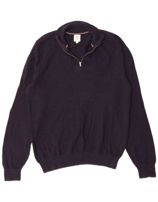 John Lewis Pull à col zippé pour homme en coton bleu marine Taille L