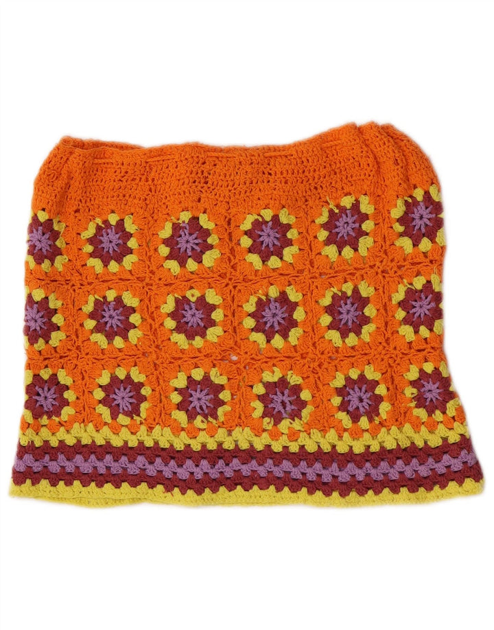 vintage Femmes Voir à travers la mini jupe W28 Moyen Orange Floral