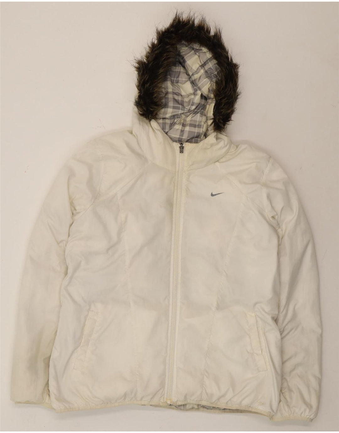 Nike Veste matelassée réversible à capuche pour homme UK 44 2XL Blanc à carreaux Polyester