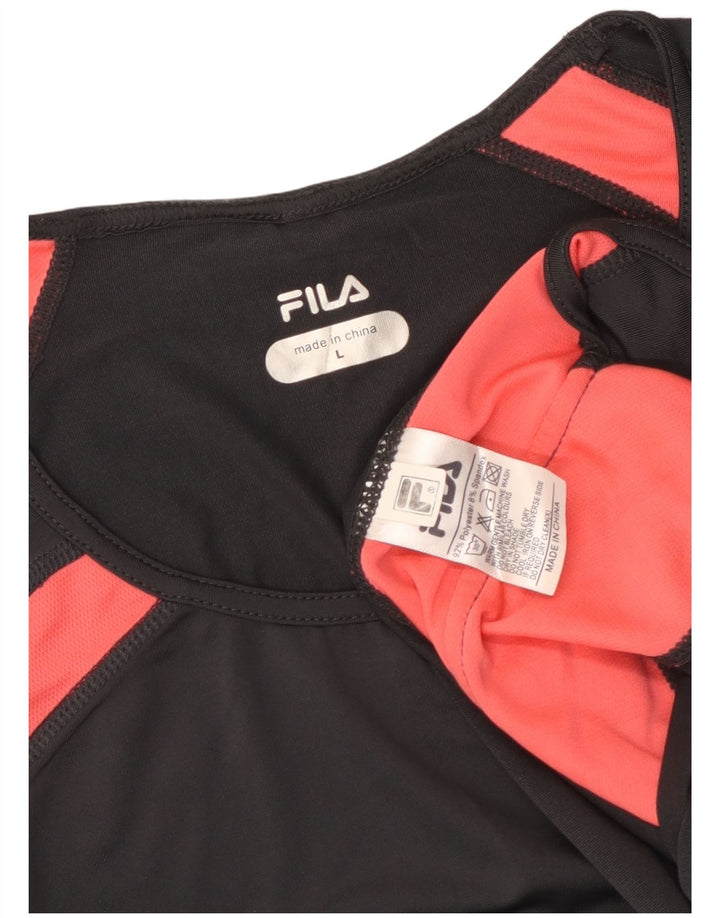 FILA T-Shirt Femme Top UK 14 Large Noir Colourblock Polyester