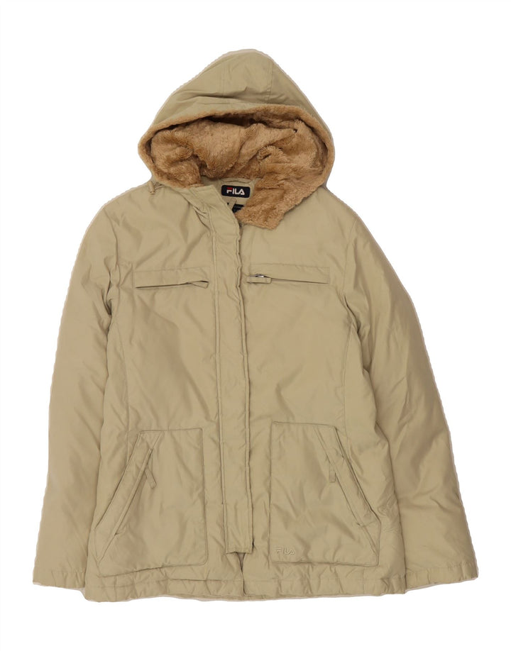 FILA Womens Hooded Utility Jacket UK 12 Medium Beige Vintage Fila and Second-Hand Fila from Messina Hembry 