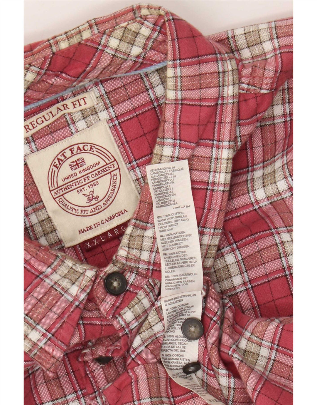 Fat Face Chemise coupe régulière pour homme 2XL en coton à carreaux rose