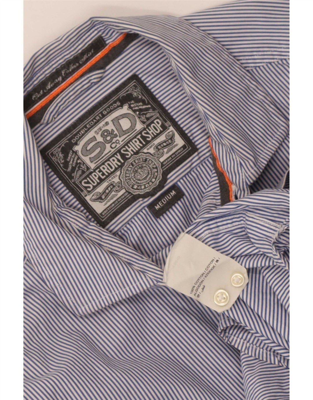 Superdry Chemise Homme Bleu Moyen En Coton À Fines Rayures