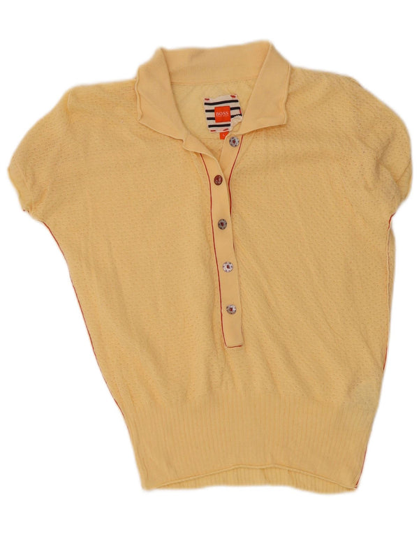 Hugo Boss Pull à manches courtes et col polo pour femme UK 14 Large Jaune