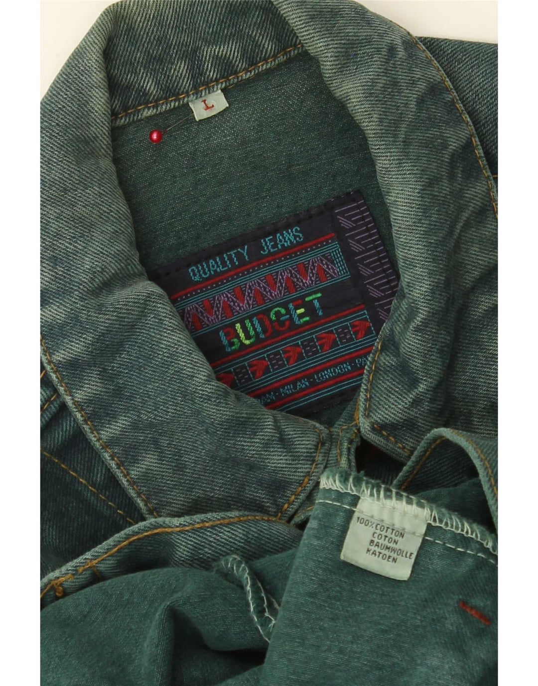 veste en denim homme vintage UK 40 Grand coton vert