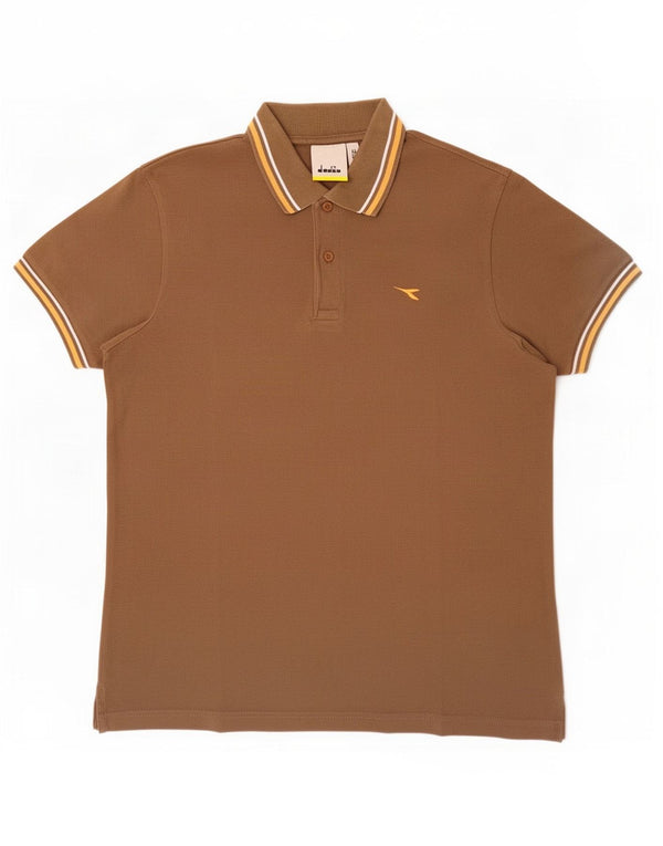 Diadora Polo Homme Coton Rayé Marron Moyen
