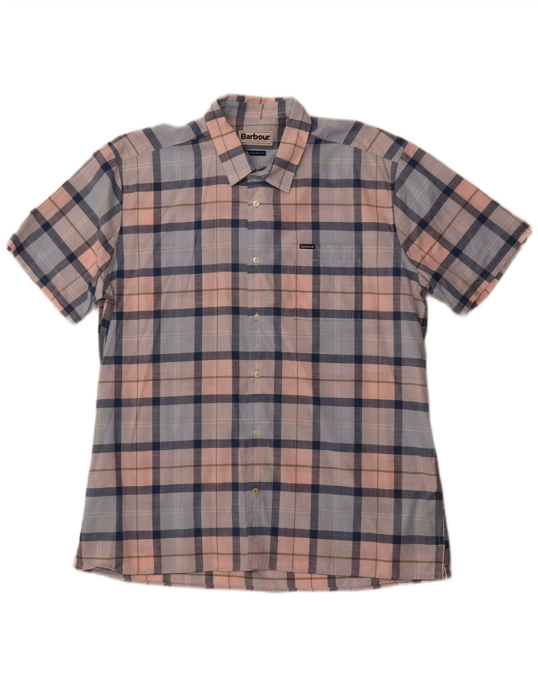 BARBOUR Chemise à manches courtes pour hommes, coupe régulière, en coton à carreaux bleu moyen