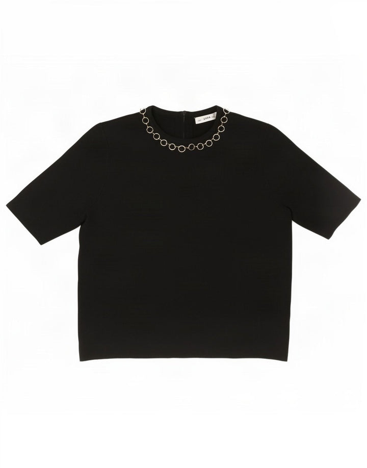 Zara Womens Crop Blouse Top UK 10 Petit Viscose Noir