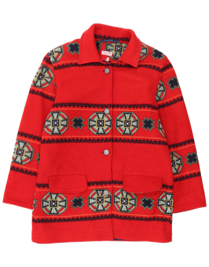 vintage Womens Overcoat Overcoat UK 16 Grand Polyester Géométrique Rouge