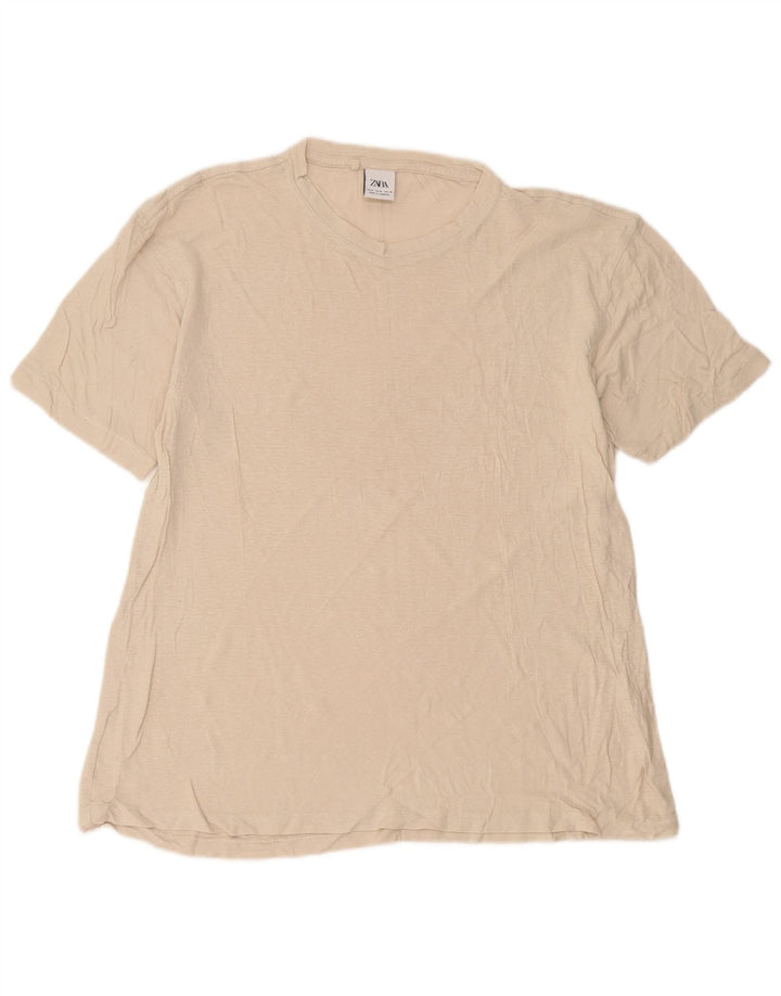 Zara Homme T-Shirt Top Lin Beige Moyen