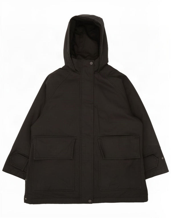 Zara Womens Hooded Padded Coat UK 16 Large Black Cotton